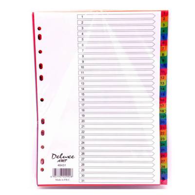 Deluxe Plastic Divider, A4, 1-31 Color With Number, 46431, 10Sets