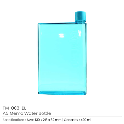 A5 Memo Water Bottles - Transparent Blue