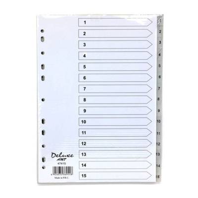 Deluxe Plastic Divider, A4, 1-15 Grey With Number 47415, 10Sets
