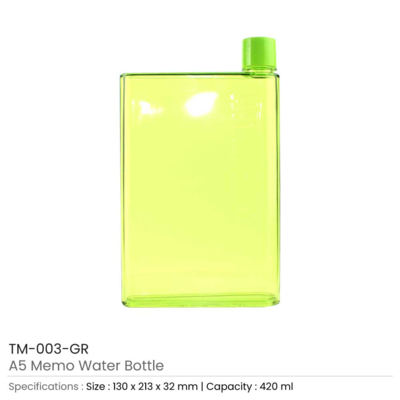 A5 Memo Water Bottles - Transparent Green