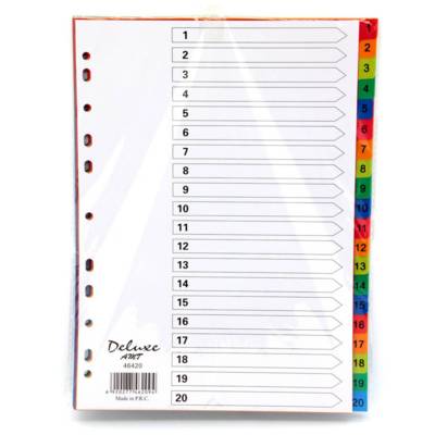 Deluxe Plastic Divider, A4, 1-20 Color With Number, 46420, 10Sets