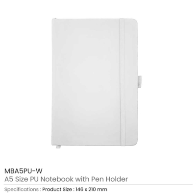 A5 White PU Notebook with Pen Holder