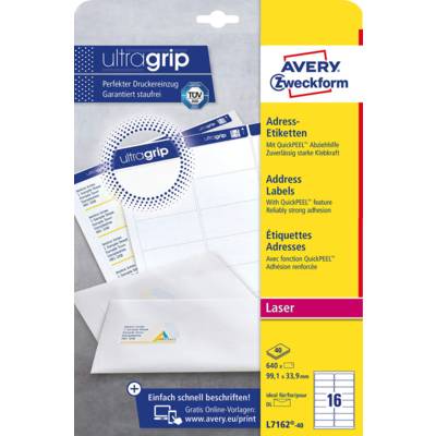 Avery Self Adhesive Address Mailing Labels, Laser Printers, A4 Size, 16 Labels/Sheet, 100 Sheets/Pack