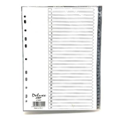 Deluxe Plastic Divider, A4, 1-31 Grey With Number, 47431, 10Sets