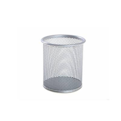 Deluxe Metal Mesh Pen Holder Round, Silver