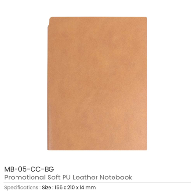 Beige Colour A5 Size PU Leather Notebooks