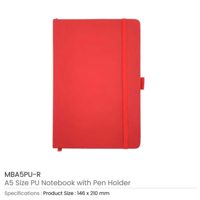 A5 Red PU Notebook with Pen Holder