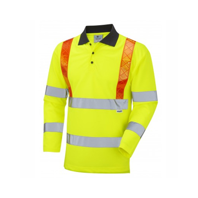 Leo Workwear BICKLETON – ISO 20471 Class 3 Orange Brace Coolviz Sleeved Polo Shirt P07-Y