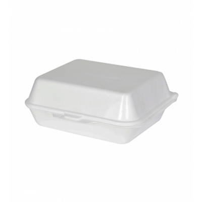 100- Piece (Lb2) Foam Lunch Box With Hinged Lid White 185X140X80Millimeter