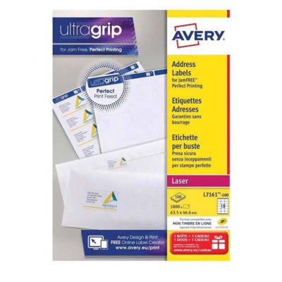 Avery Self Adhesive Address Mailing Labels, Laser Printers,  A4 Size, 18 Labels/Sheet, 100 Sheets/Pack