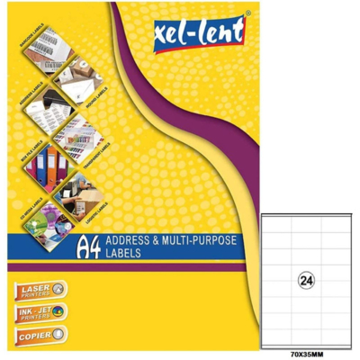 Xellent Address And Multi Purpose Laser Labels, A4 Size, 24 Labels/Sheet, 70Mmx35Mm,100 Sheets/Pack