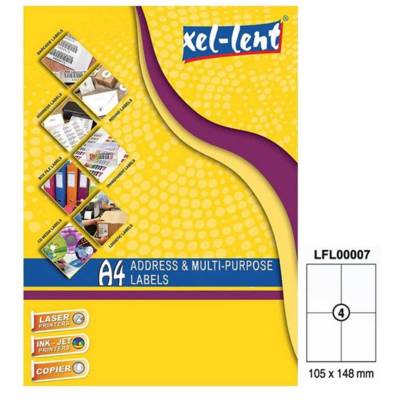 Xellent Address And Multi Purpose Laser Labels, A4 Size, 4 Labels/Sheet, 105Mmx148Mm,100 Sheets/Pack