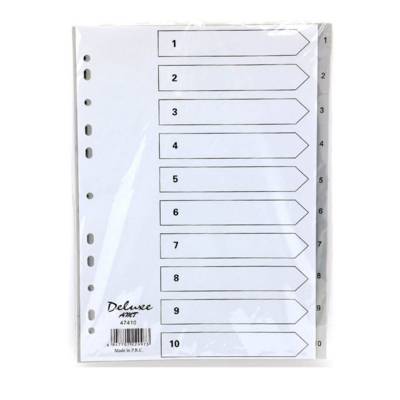 Deluxe Plastic Divider, A4, 1-10 Grey With Number, 47410, 10Sets