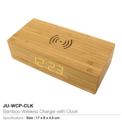 Bamboo Wireless Charger with Clock
