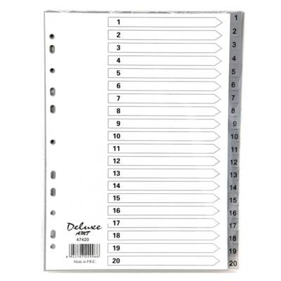 Deluxe Plastic Divider, A4, 1-20 Grey With Number, 47420, 10Sets
