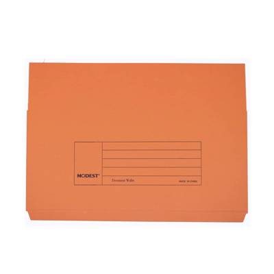 Modest Document Wallet File Folder, F4, 300Gsm, Orange,Ms332,10/Pack