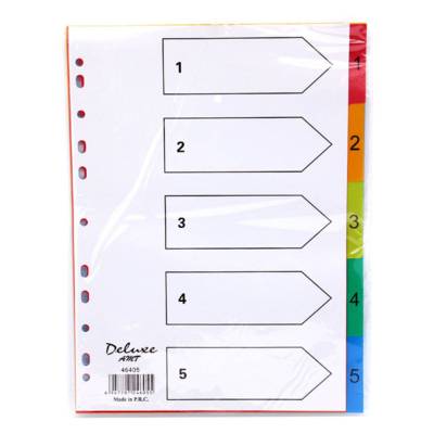 Deluxe Plastic Divider, A4 , 1-5 Color With Number, 46405, 10Sets
