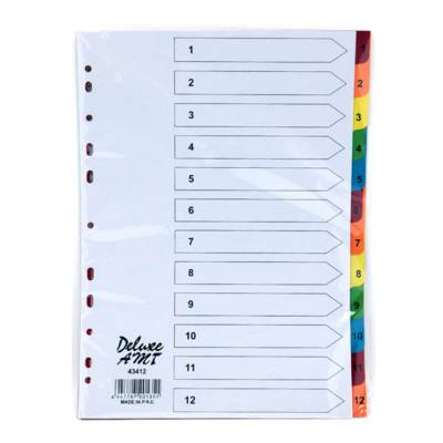 Deluxe Paper Divider, A4, 1-12 Color With Number, 43412, 10Sets