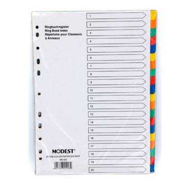 Modest Paper Divider, A4, 1-20 Color, Ms303,10Sets
