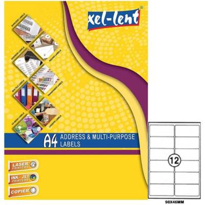 Xellent Address And Multi Purpose Laser Labels,Round Corner, A4 Size, 12 Labels/Sheet, 98Mmx46Mm,100 Sheets/Pack