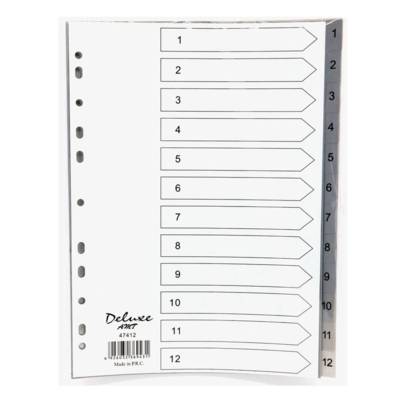 Deluxe Plastic Divider, A4, 1-12 Grey With Number 47412, 10Sets
