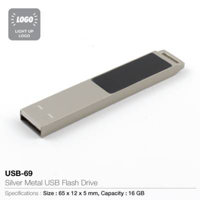 Silver Metal Light-Up USB Flash Drive