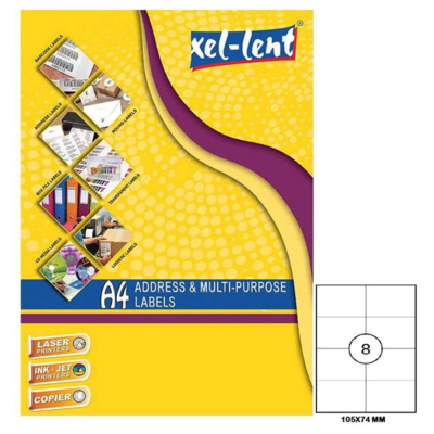 Xellent Address And Multi Purpose Laser Labels, A4 Size, 8 Labels/Sheet, 105Mmx74Mm,100 Sheets/Pack