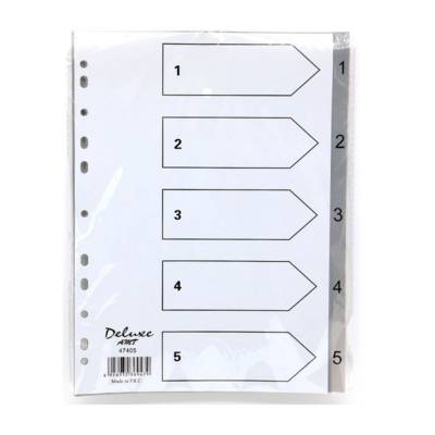 Deluxe Plastic Divider, A4, 1-5 Grey With Number, 47405, 10Sets