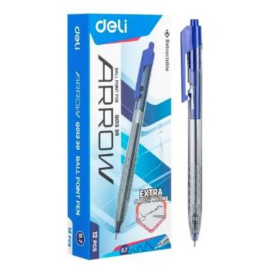 Ball Pen Deli Arrow Retractable (Blue) - 1x12s
