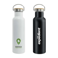 White Colour Stainless Steel and Bamboo Flask
