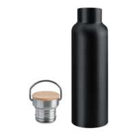Black Colour Stainless Steel and Bamboo Flask