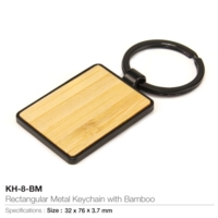 Rectangular Metal Keychain with Bamboo