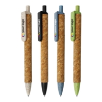 Blue Colour Wheat Straw and Cork Barrel Pen