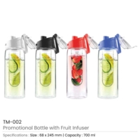 Water Bottle with Fruit Infuser - Transparent with Red Colour Cap