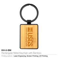 Rectangular Metal Keychain with Bamboo